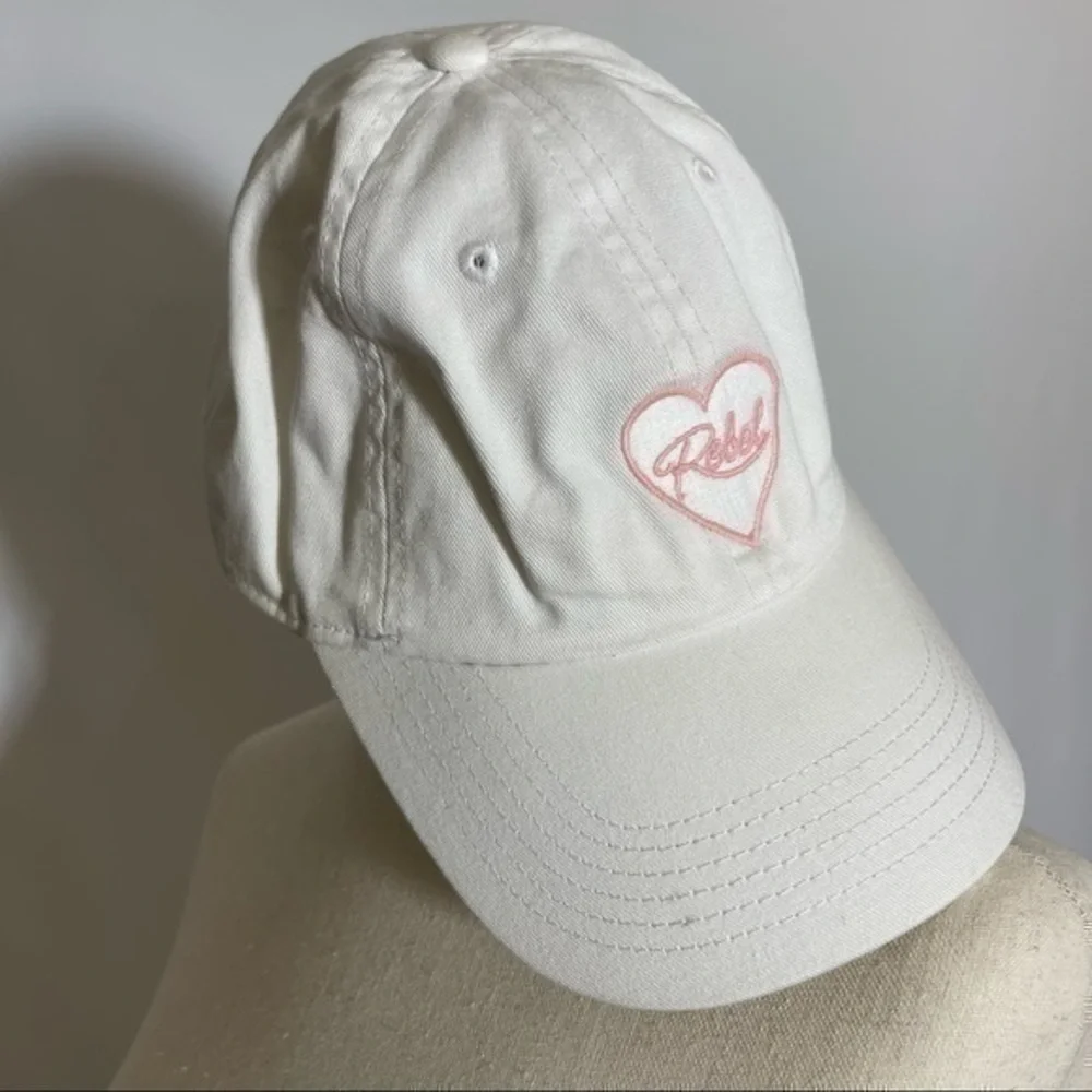 Brandy Melville • Rebel Heart Embroidered White Baseball Cap Hat OS Adjustable